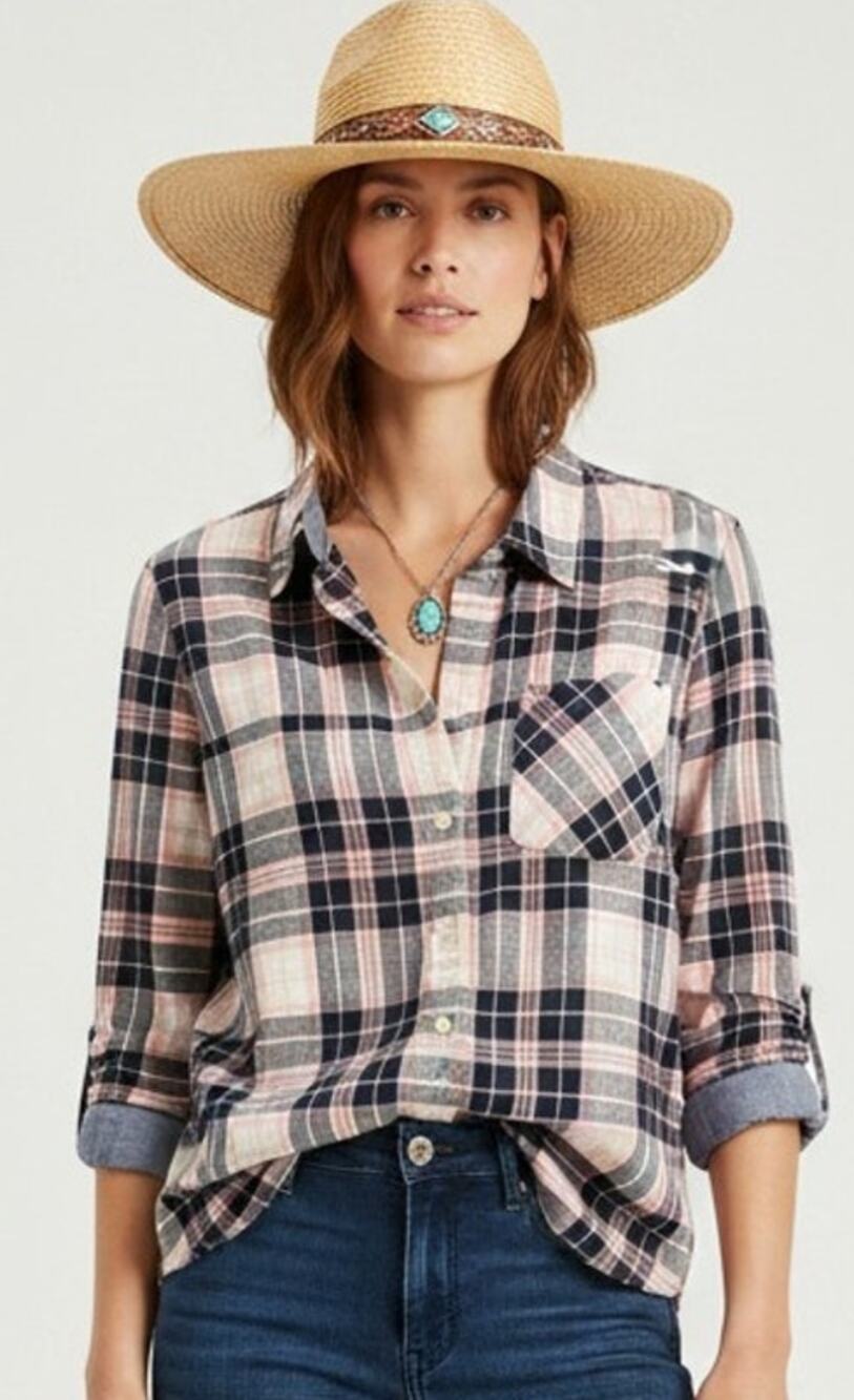 Tommy Hilfiger Women's Pink plaid shirt Sz M country coastal resort preppy